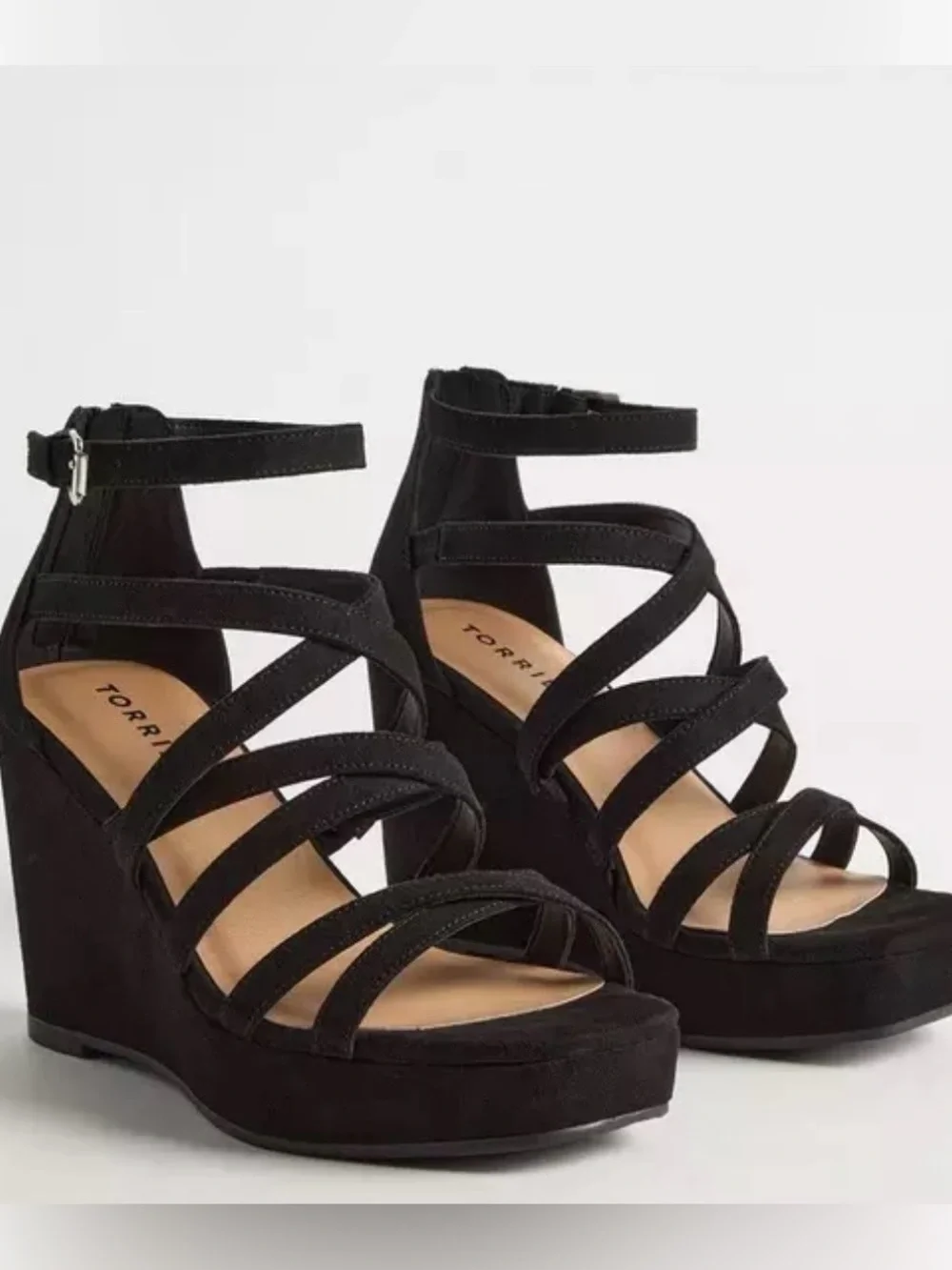 Torrid Black Strappy Square Toe Wedge Size 10 WWW